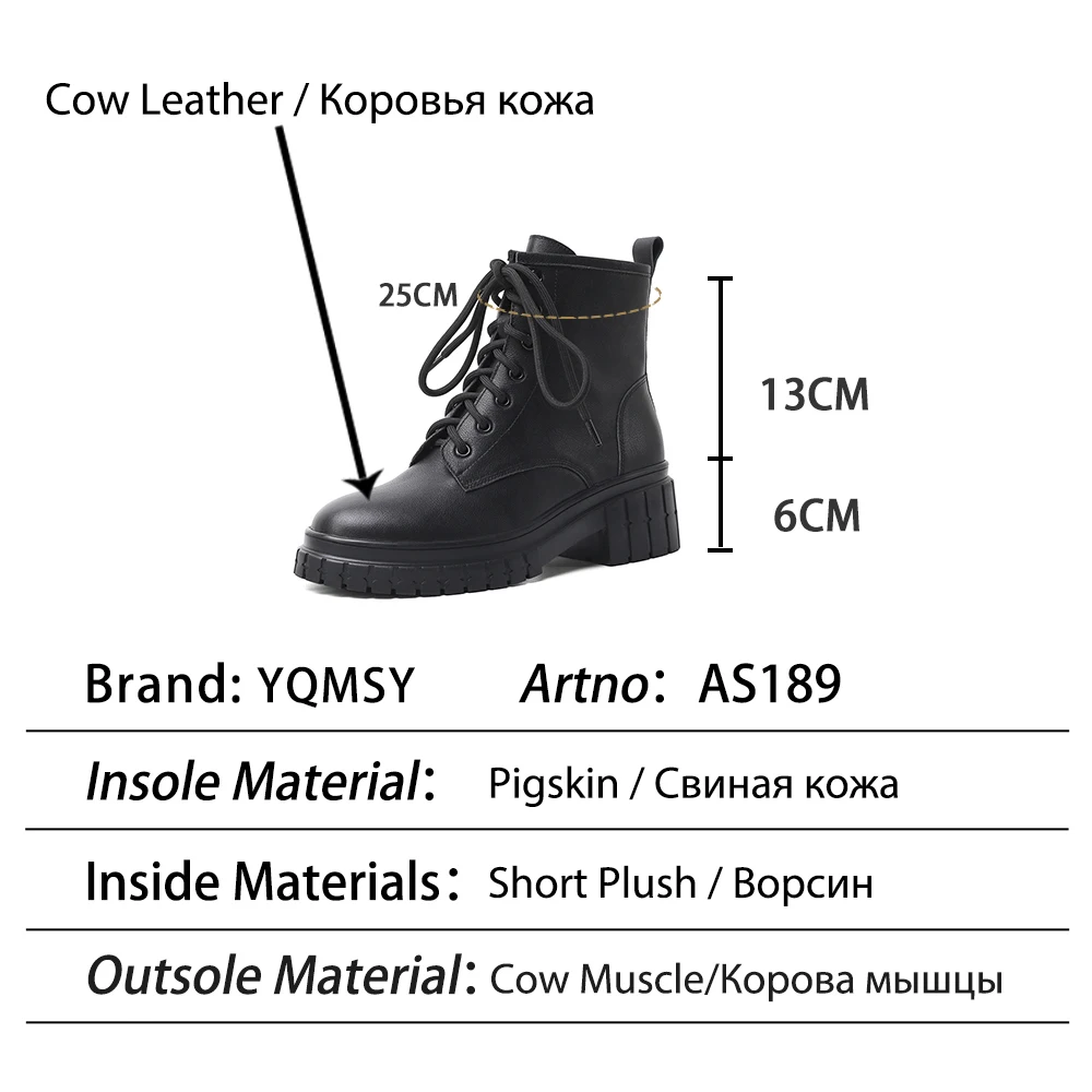 

YQMSY Vogue Ankle Boots Classics High Quality Genuine Leather Handmade Non-slip Lady Boots Zipper Lace-Up Women's Shoes AS189