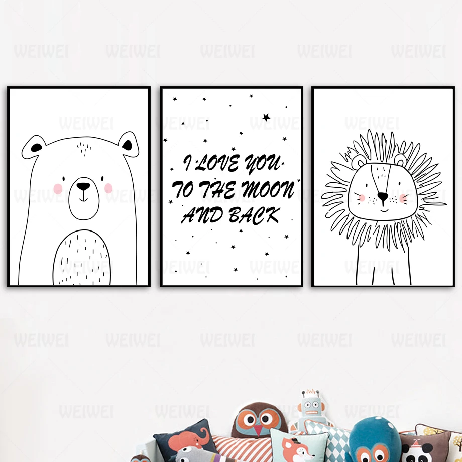 Настенная картина с изображением Льва кролика медведя слона енота постеры и