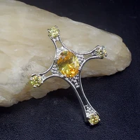 gemstonefactory jewelry big promotion 925 silver holy cross yellow citrine women ladies mom gifts necklace pendant 20213631