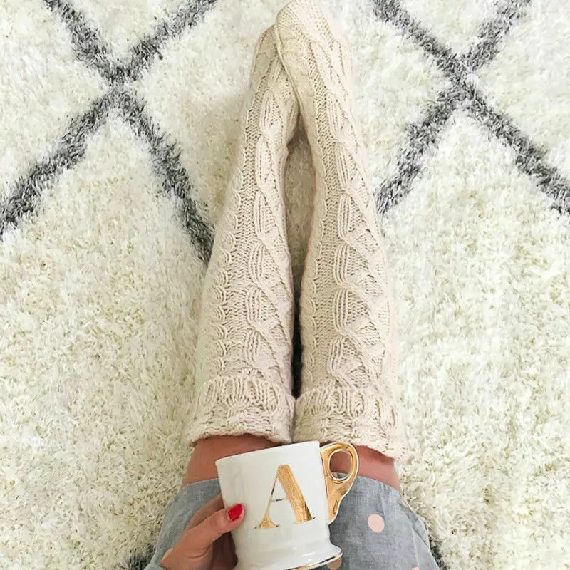 Мода 2019 г. Зимние гольфы пикантные теплые тонкие высокие вязаные чулки для женщин