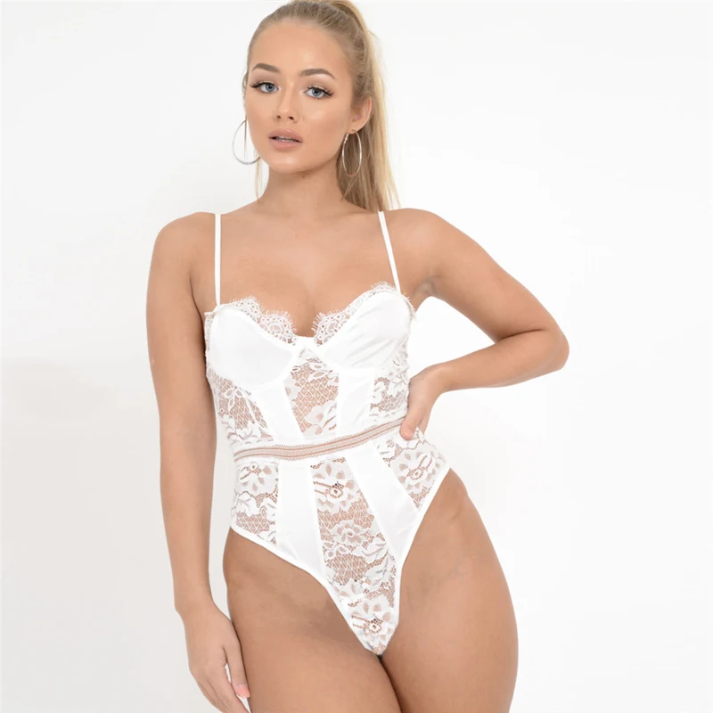 Сексуальное Кружевное сатиновое лоскутное боди на бретелях бодикон летний