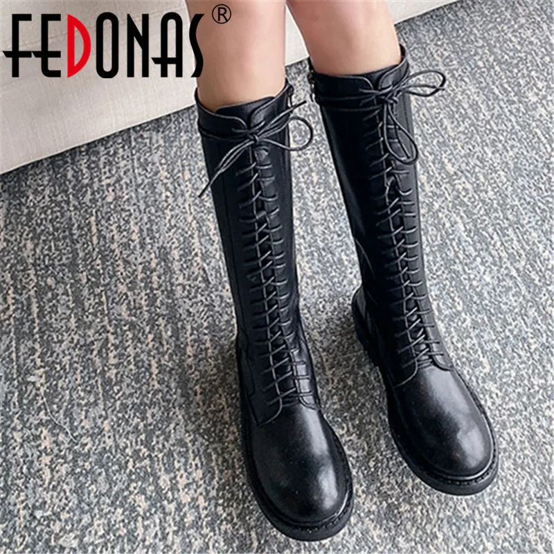 

FEDONAS Riding Boots Women Genuine Leather Party Shoes Woman Platform Shoes Side Zipper Ankle Boots Autumn Winter High Boots