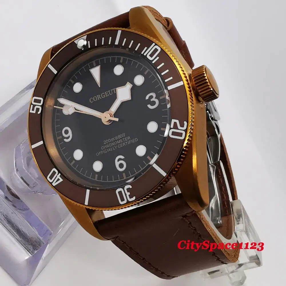 Corgeut 41 мм латунный PVD корпус Автоматические Мужские механические часы