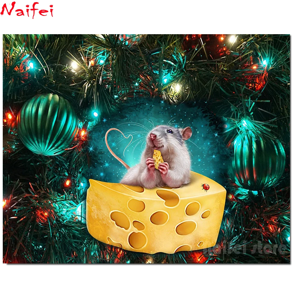 Рождественский шар и мышь 5D алмазная живопись вышивка крестиком полная