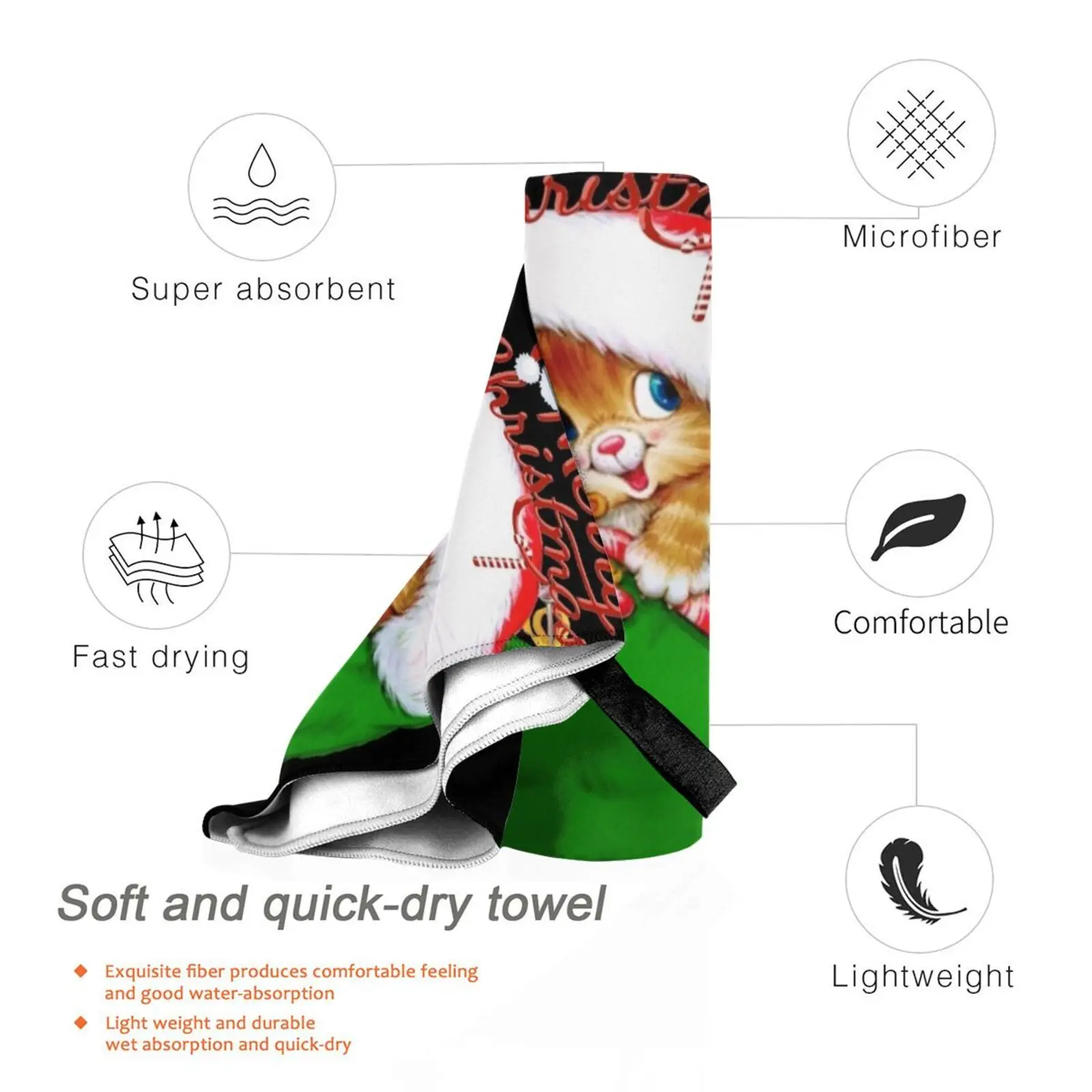 Милая Рождественская кошка быстросохнущее полотенце для спортзала ванны
