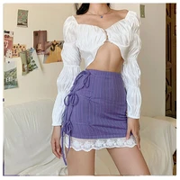 woman high waist mini purple rosette skirt clothes y2k street lace sexy party pleated insharajuku commute temperament casual