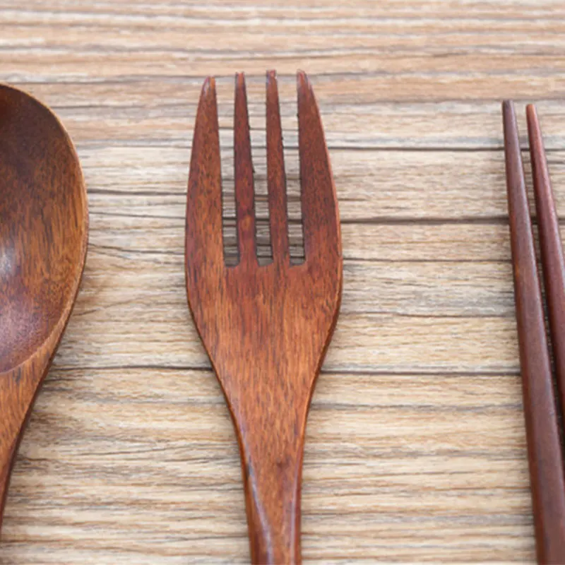 Портативная посуда деревянные столовые приборы наборы с полезной ложкой вилки