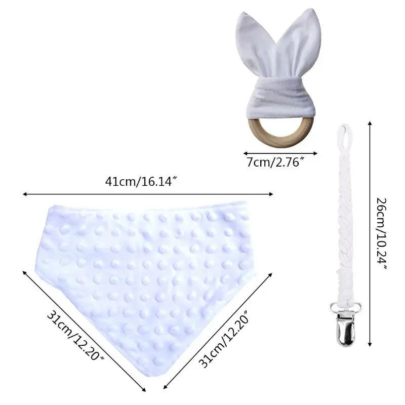 

OOTDTY 3Pcs Baby Toddler Saliva Towel Teether Pacifier Chain Set Infant Scarf Bib Teething Ring Nipple Holder Toy Gifts