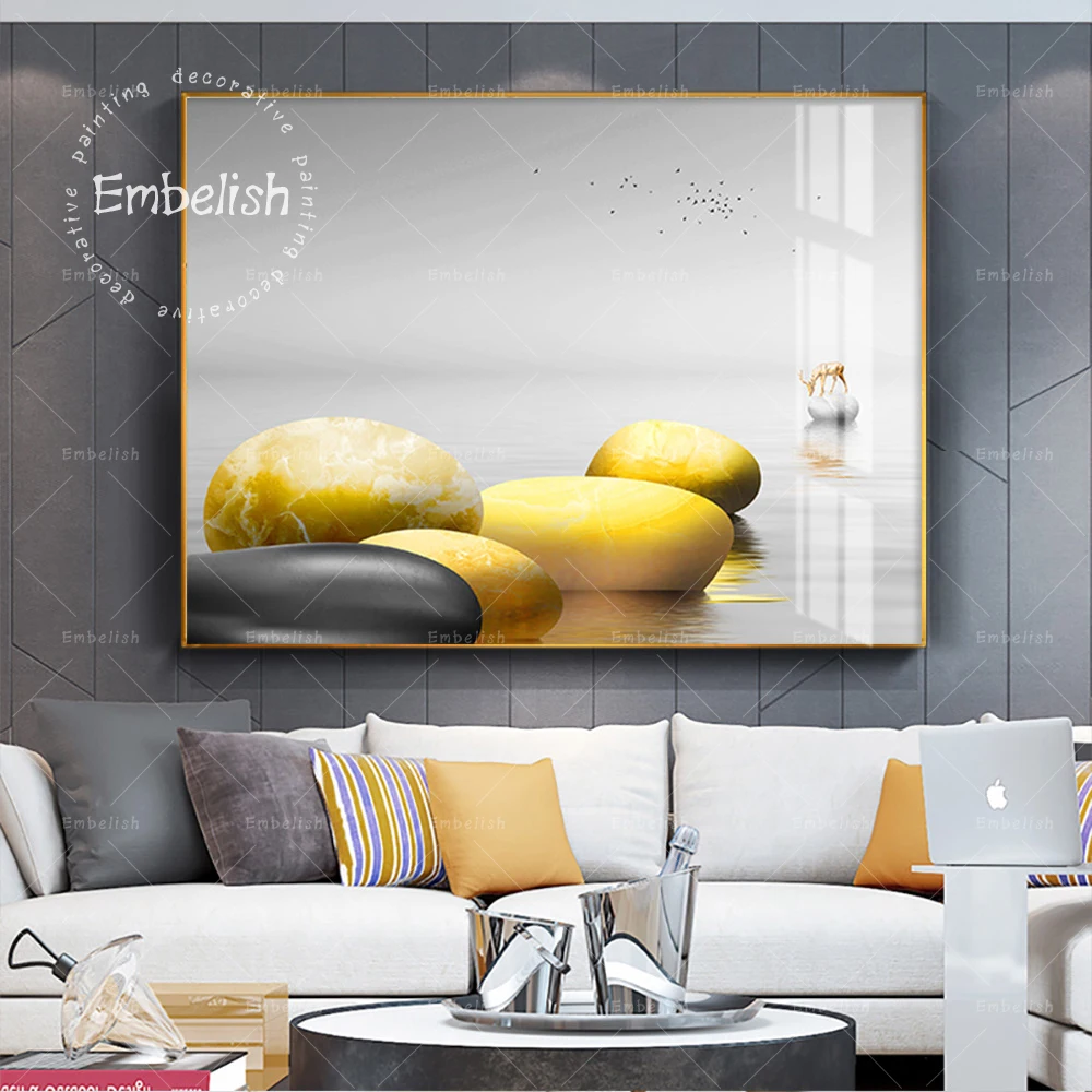 

Embelish Modern Home Decor Landscape Pictures For Living Room Golden Stones On Lake Wall Pictures Office HD Canvas Paintings