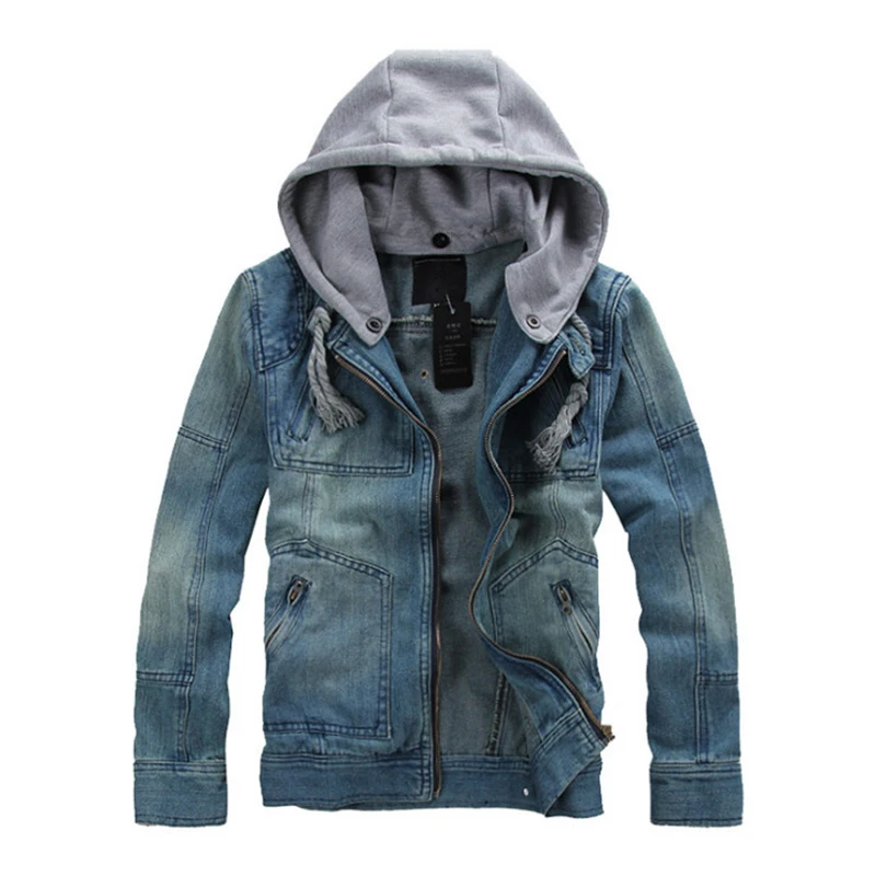 

New Vintage Denim Jacket Men Hooded Cotton Jackets Slim Fit Men's Jean Jackets Casual Cowboy Male Coat,jaqueta masculina