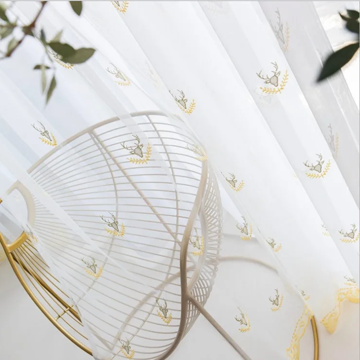 

Modern Minimalist Cute Children's Room Curtains Embroidered Cartoon Screens Living Room Bedroom Partition White Screens