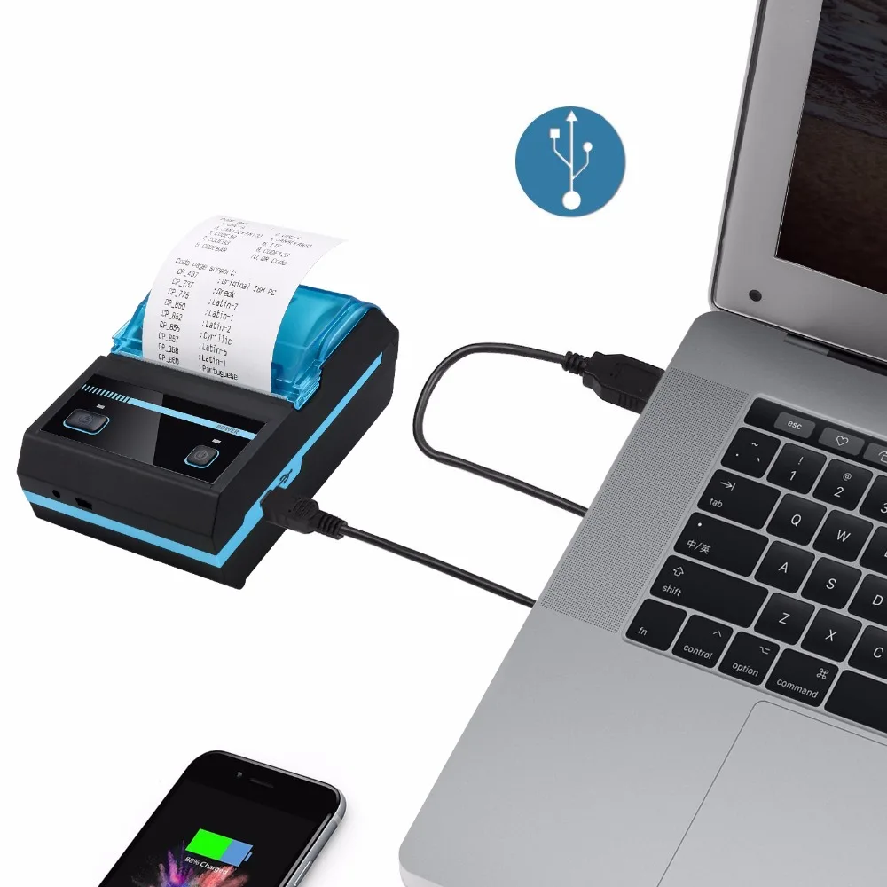 2 дюйма USB Pos принтер 58 мм Мини карманный Термальность Bluetooth для ресторанов и