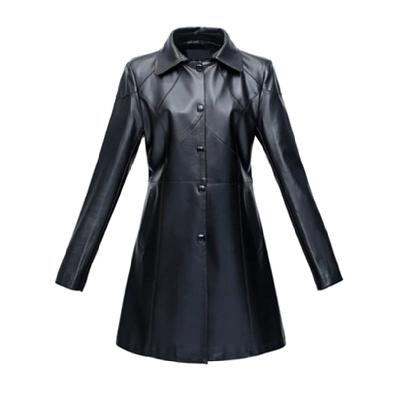 New Spring Autumn Women's Leather Long Coat Sheepskin Jackets Large Size Female Genuine Leather Outerwear Quality Lady Clothes