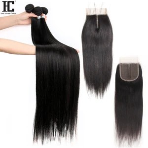 Бразильский 36 38 40 дюймов прямые волосы пряди с закрытием Рэми прямые человеческие волосы 3 пряди с кружевом часть закрытие