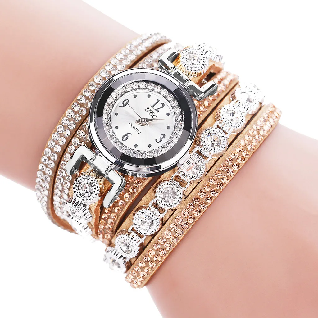 Ccq Женские винтажные блестящие часы с кристаллами браслет циферблатом