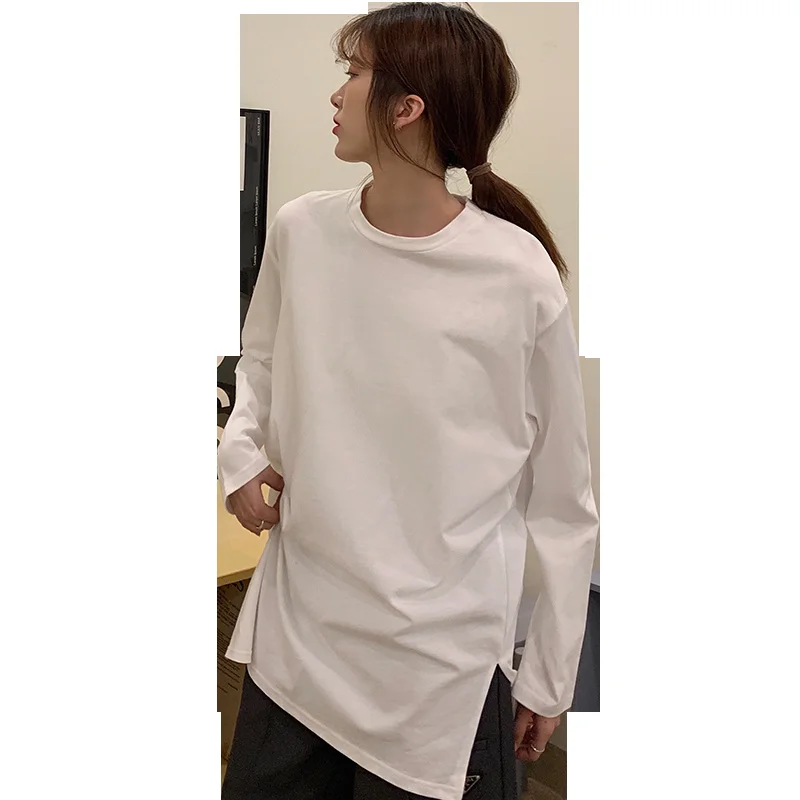 

Real Shot Solid Color Long-Sleeved T-shirt Simple All-Match Bottoming Shirt