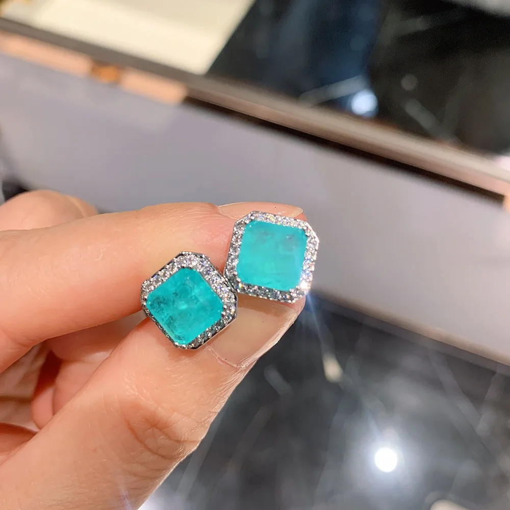 Ретро стерлингового серебра 925 натуральный камень изумруд Турмалин Параиба