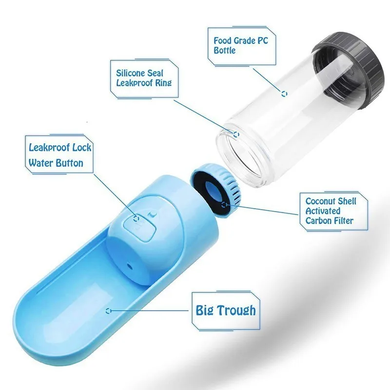 Benepaw портативная бутылка для воды 300 мл прочная Герметичная Бутылка для питья домашних животных Сменный фильтр из активированного угля для путешествий