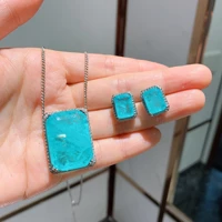 qtt rectangle lab emerald tourmaline%c2%a0stone necklace earrings silver color jewelry set for female wedding engagement party
