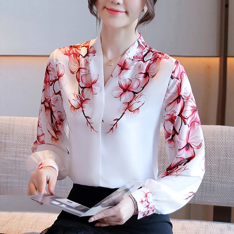 

2021 autumn new fashion long sleeve chiffon blouse casual clothing chiffon lady shirt elegant female printed chiffon women tops