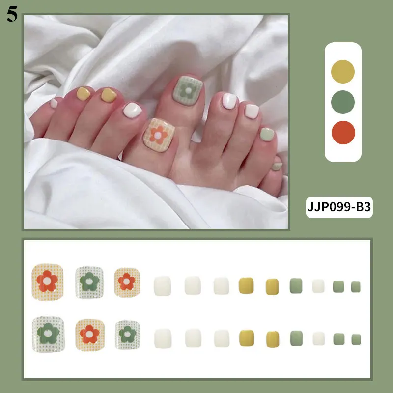 

24Pcs Toe Nail Sticker Wraps ToeNails With Glue Adhesive Decals Toenail Polish Strips Daisy Flower Designs Pedicure Foot Decals