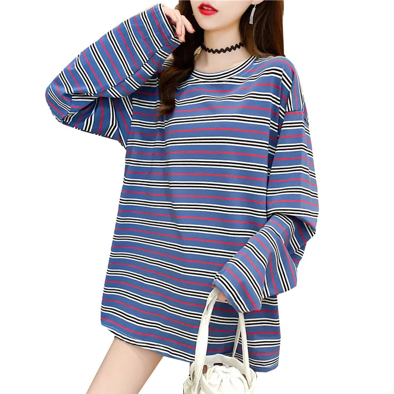 

Long Sleeve T-shirts Women Tops Striped Casual Female Tshirts Loose O-Neck Woman T Shirt Basic Streetwear Women's T-shirt Tops
