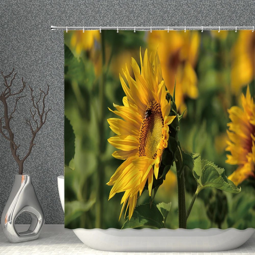 

Dandelion Shower Curtain Flowers Butterflies Plant Household Decoration Waterproof Polyester Fabric With Hooks Bathroom Screen