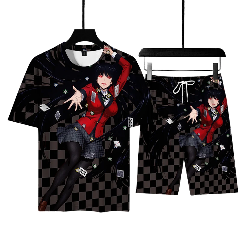 

2021 summer spot trend film animation characters 3D printed round neck casual street fashion T-shirt set two-piece set