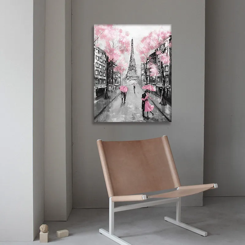 Пара с зонтом Париж Город Эйфелева башня Пейзаж абстрактная масляная живопись