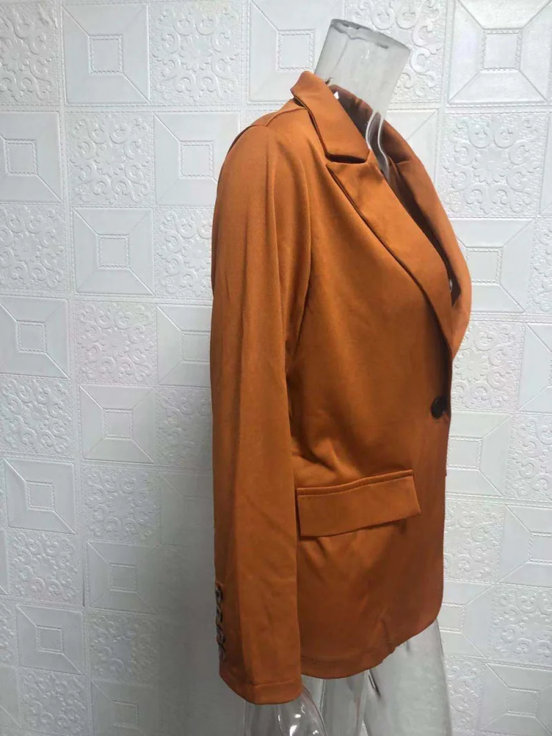 Женский офисный однобортный Блейзер винтажное пальто с отложным воротником и