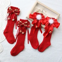 autumn winter kids christmas socks bow red baby girls socks childrens socks high socks for girls knee high socks gifts