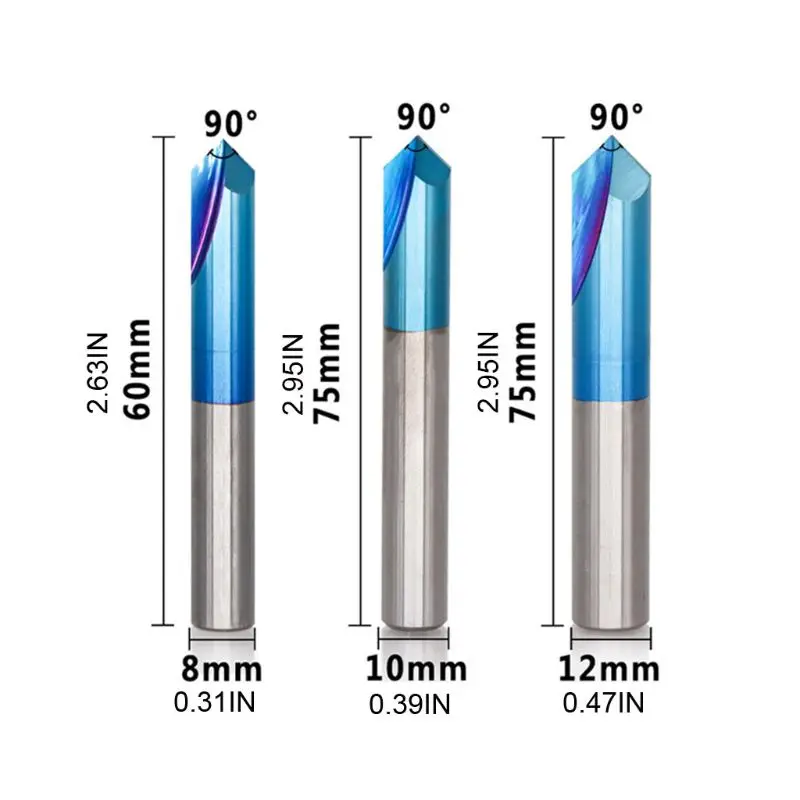 

90 Degree 2 Flute Blue Coating Tungsten Steel Router Bit Chamfer End Mill for Machine Tools Milling Machines Ordinary Machine