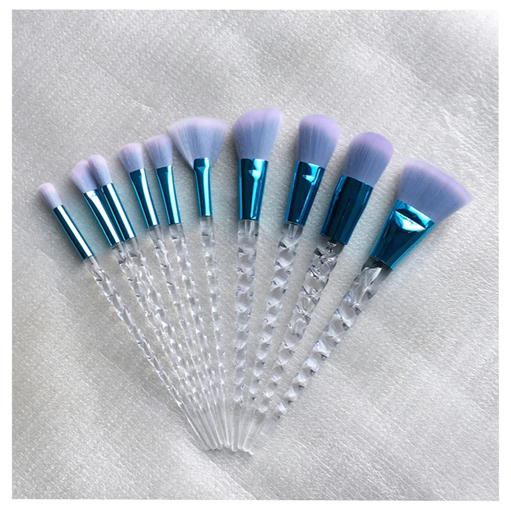 Blue blue 10 шт., набор кистей для макияжа с единорогом, Maquiagem, основа для макияжа, пудра, Косметические румяна, тени для век, для женщин, красота, блеск, кисти для макияжа, инструменты - Handle Color: Blue blue