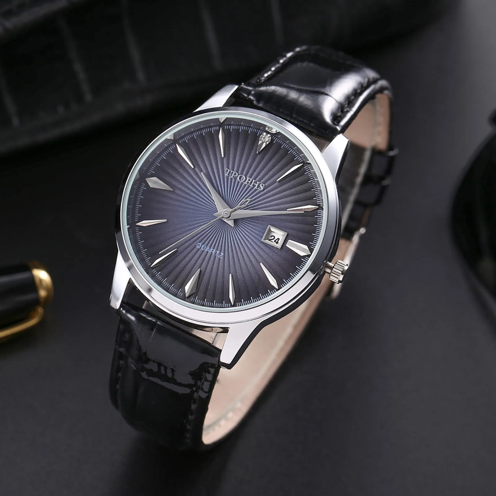 

TPOFHS CalendarQuartz Wristwatches Waterproof Belt Gradient Color Radiation Pattern WatchBelt Quartz Watch Relogio Masculino
