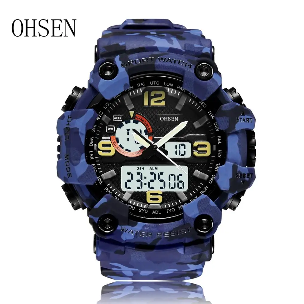 Цифровые кварцевые Для мужчин часы reloj hombre армия синий Водонепроницаемый Спорт