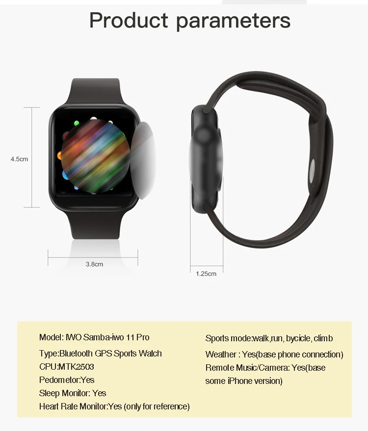 Smochm Samba IWO 11 Pro Bluetooth умные часы серии 5 1:1 IWO 10 обновленные MTK2503 gps спортивные умные часы для Apple iPhone Android
