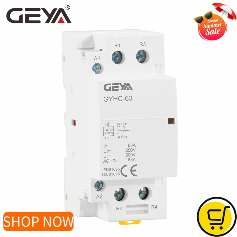 

New GEYA 2P 40A 63A 2NO or 2NC Modular Contactor DIN Rail Mounting AC220V 230V Automatic