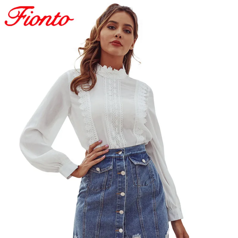 2020 Новая модная шифоновая блузка женская прошитая кружевная рубашка с длинным