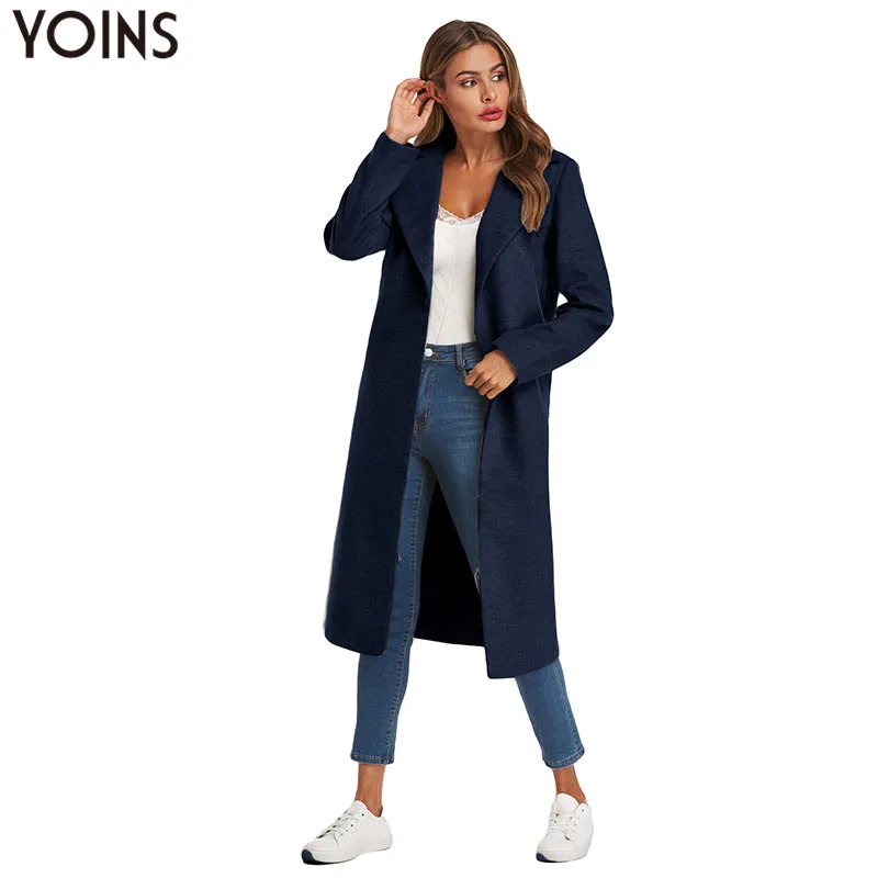 YOINS 2020 весна осень зима пальто для женщин хлопок воротник с лацканами длинным