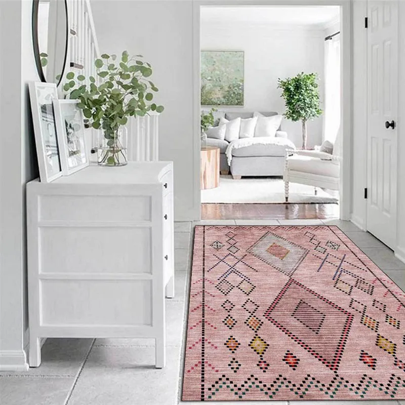 

Geometric Diamond Rug-Style Modern Ethnic-Style Pink Carpet Living Room Bedroom Bed Blanket Kitchen Bathroom Floor Mat