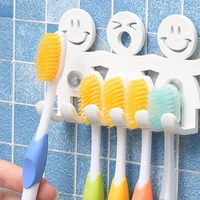 household bathroom toothbrush hook holder wall mounted suction cup cute cartoon smile set family of three toothbrush holder