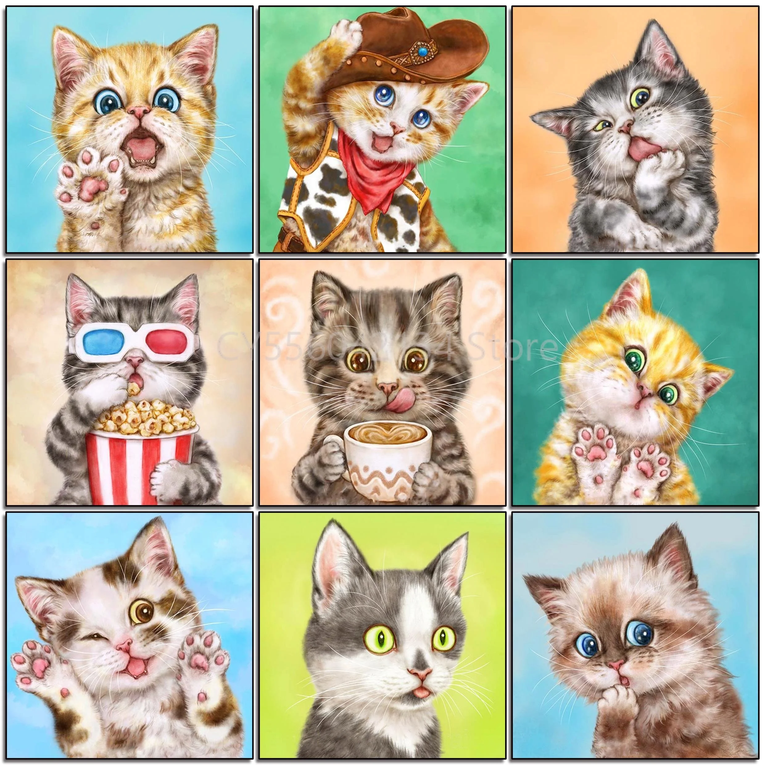 

DIY 5D Cat Diamond Painting Full Drill with Number Kits Home and Kitchen Fashion Crystal Rhinestone Gifts for Adults and Kids