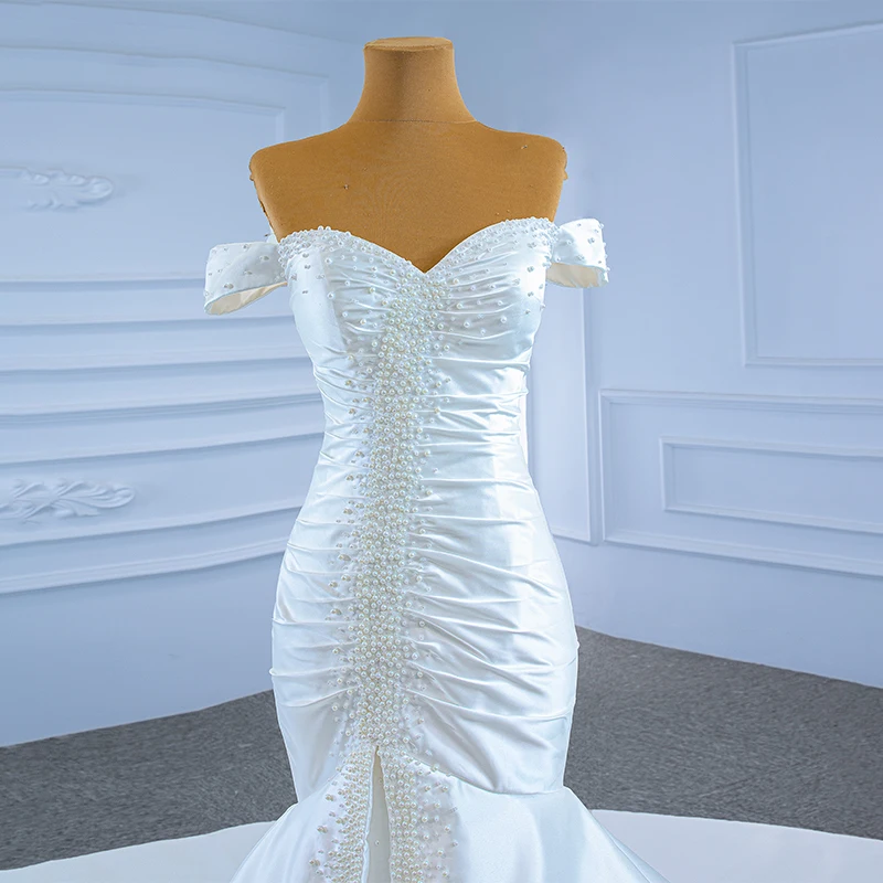 RSM67285 White Tight Wedding Dress Bride Attending Banquet Marriage Support Custom Inlaid Pearl Fishtail Gown robe de mariée