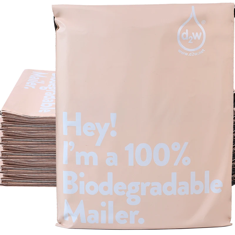 Bolsa de mensajería Biodegradable Beige100 % D2W, bolsa de mensajería ecológica, bolsas de correo de polietileno con sello, 50 unidades