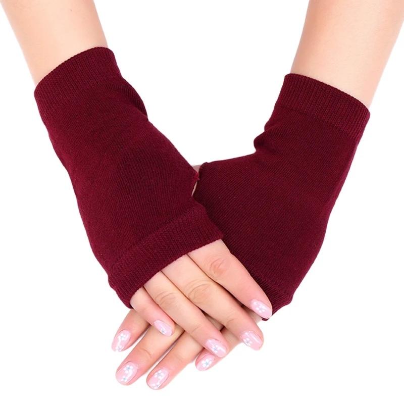 

Unisex Cotton Knitted Fingerless Gloves Solid Color Stretchy Thumb Hole Wrist Length Driving Mittens Hand Warmers