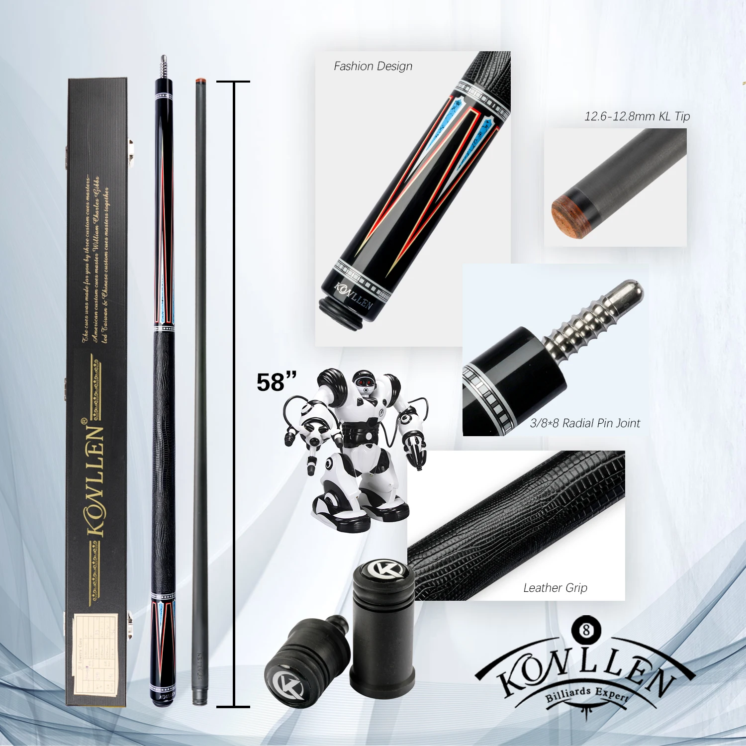 

KONLLEN Carbon Fiber Billiards Pool Stick Carbon Energy Shaft 3/8*8 Radial Pin Joint Technology Shaft Embedded 4 Carbon Tubes