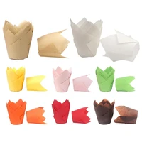 50pcsset disposable paper cake decoration tool mold tulip flower chocolate cupcake wrapper baking muffin paper liner baking cup