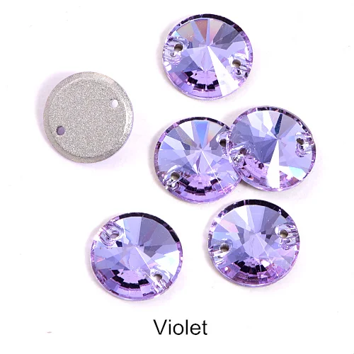 T371-Violet 40pcs AAAAA Quality 12mm Round Rivoli Glass Sew On Rhinestones Flatback Crystal Sewing Strass for DIY Wedding Dress B1248 - Цвет: T371-Violet
