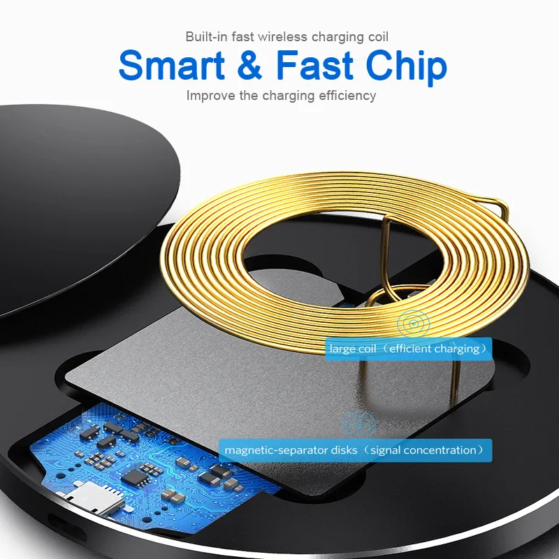 

10W 15W Wireless Desktop Fast Charger Induction Quick Wireless Charging Ultra Thin Frosted Quick Filled Round Aluminum Alloy