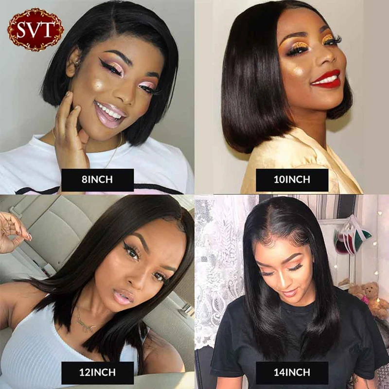

SVT 4x4 Short Bob Wigs Blunt Cut Peruvian Straight Bob Wig With Bangs Cheap Human Hair Wigs For Black Women Lace Closure Wig